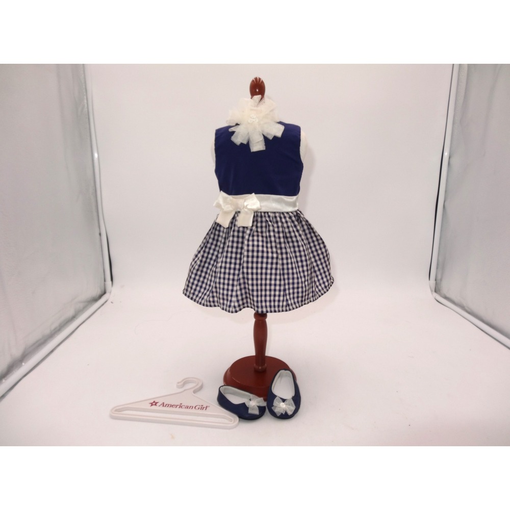 American Girl Doll MYAG Retired Pet Show Outfit Navy Gingham Dress Shoes Hanger